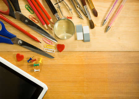 image of stationery on table closeupの写真素材