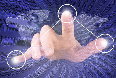 Image of  hand on technological background