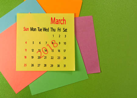 calendar for March 2018 close-upの写真素材
