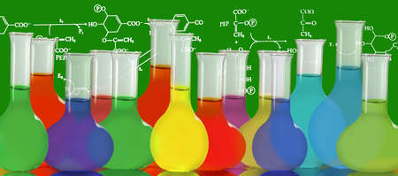 image of flasks with chemical mediaの写真素材