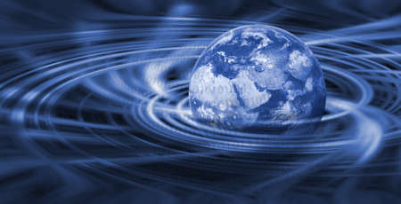 stylized image of planet on technological backgroundの写真素材