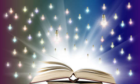 included light bulbs above an open book