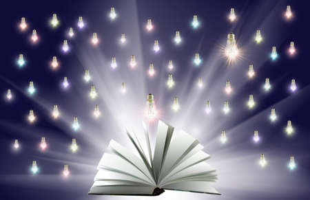 image of included light bulbs above an open bookの写真素材
