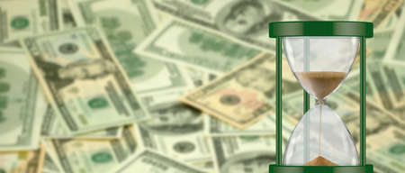 image of hourglass on money background closeupの写真素材