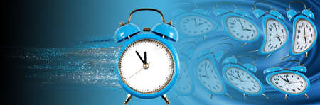 Close-up image of a clock with particles decaying on one side