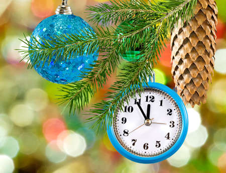 Image of beautiful festive designer christmas decorations. Christmas toys on the Christmas tree in...