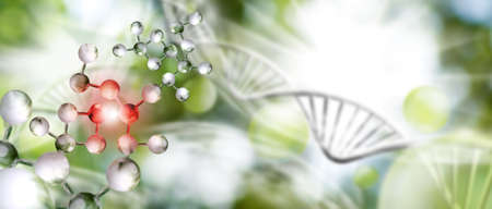 abstract 3d image of dna chain on blurred background closup.Gene mutation
