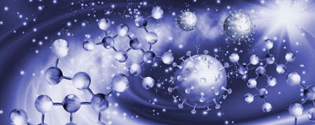 Abstract image of coronaviruses on a blue background.