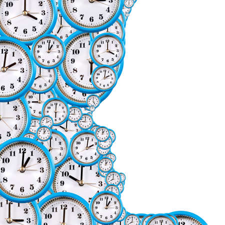 the image of many clocks symbolizing the inexorable passage of time and the contour of the face that opposes timeの写真素材