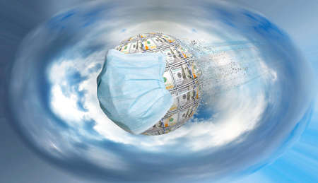 the image of a stylized ball of dollar bills as a symbol of the crisis of the financial system from the covid-19 pandemic. 3d-imageの写真素材