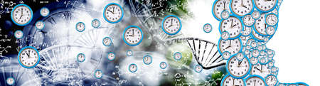 a profile of a person consisting of many watch dials as a symbol of the passage of time against the...