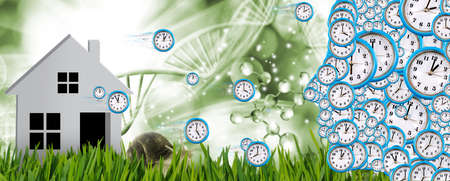 a profile of a person consisting of many watch dials as a symbol of the passage of time against the...