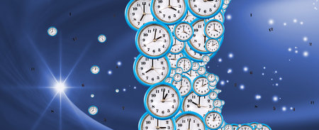 profile of a person consisting of many watch dials as a symbol of the passage of time against the...