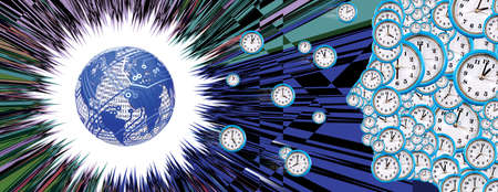 the contour of a human head with dials on an abstract background. Several dials are in front of the...