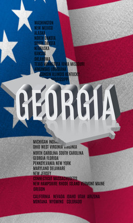 Georgia inscription on American flag background. 3D illustrationの写真素材