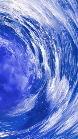 Close-up view of huge waves. Large wave splashing in blue sea