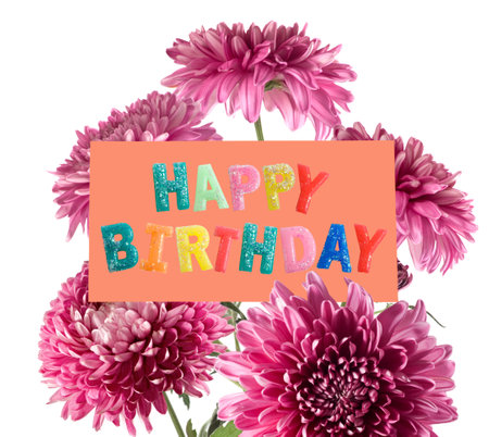 birthday greeting card with flowers closeupの写真素材