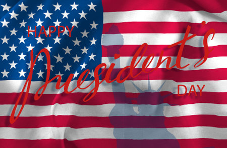 Postcard for the holiday of the President's Day with the image of the flag of America and a congratulatory inscriptionの写真素材