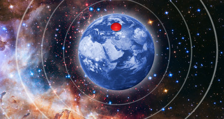 Planet earth with red button. Planet Earth in outer space. 3D-image.の写真素材