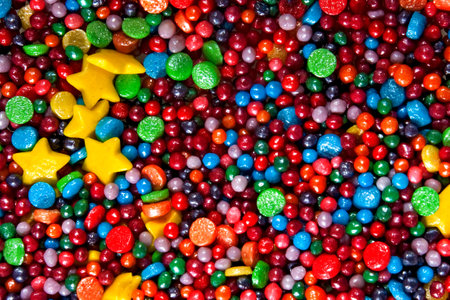 An image of small multi-colored balls that are sprinkled on confectionery. Can be used as backgroundの写真素材