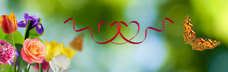 Romantic banner. Decoration of beautiful flowersの写真素材