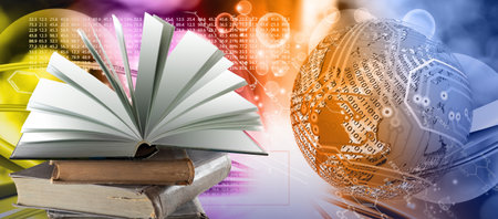 An open book symbolizing the source of knowledge. A book lying on a stack of books. Concept of...