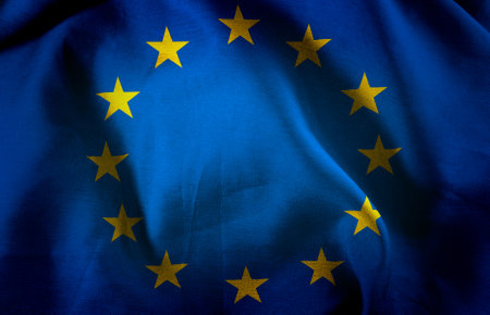 Close-up image of a waving European Union flag