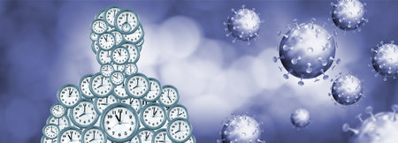 An abstract image depicts a human silhouette made up of numerous clock faces, symbolizing the...