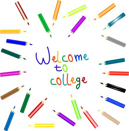 anouncement to welcome to college writen colored pencilsのイラスト素材