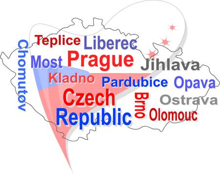 czech republic map and words cloud with larger citiesのイラスト素材
