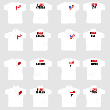 white t shirt with country flags in love heartのイラスト素材