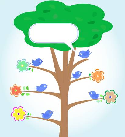 Greeting card with birds under tree. vectorのイラスト素材