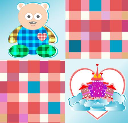 magical fairytale pink castle and cute bearのイラスト素材