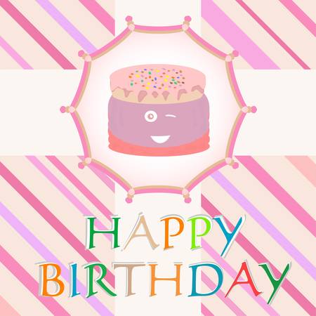 happy birthday card with cute cakeのイラスト素材