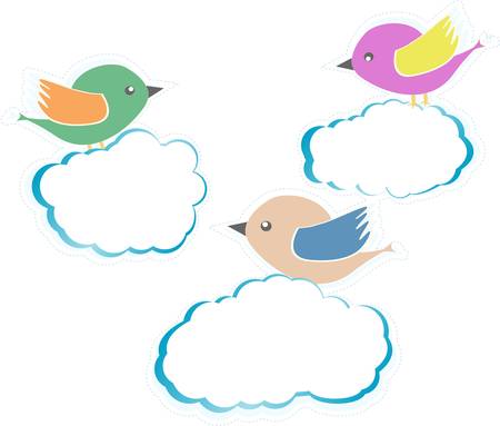 Birds On Clouds isolated on whiteのイラスト素材