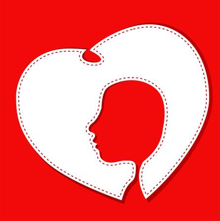 female face head in a white love heart vectorのイラスト素材