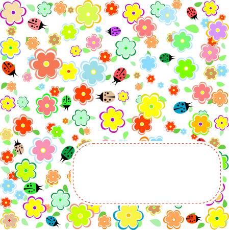 Seamless texture with flowers and ladybirds. vector floral patternのイラスト素材