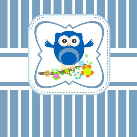 Vintage vector card with nice owl on the tree branchのイラスト素材