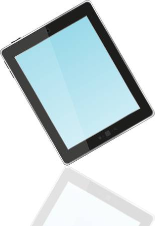 Black vector tablet pc with blue screen. Object isolated of backgroundのイラスト素材