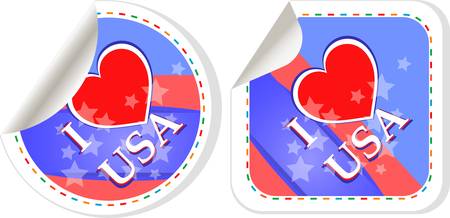 Heart logo I love USA stickers. vector label setのイラスト素材