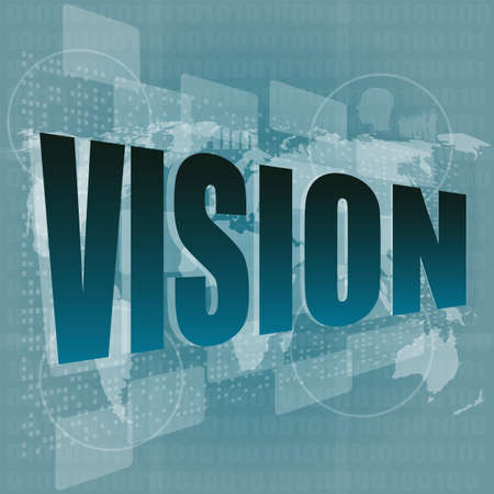 vision word on digital screen with world map - business concept