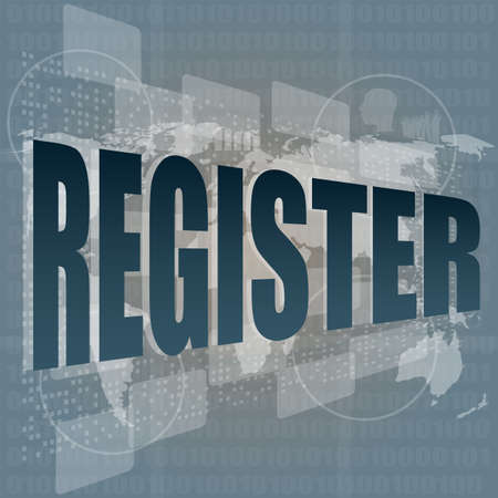 Register word on digital screen with world map - business conceptの写真素材