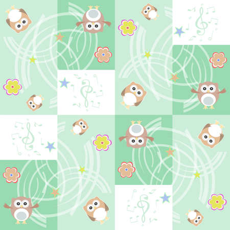 Seamless flowers and owl pattern backgroundの写真素材
