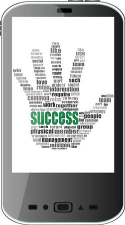 Networking concept: hand holding smartphone with word Cloud on displayの写真素材