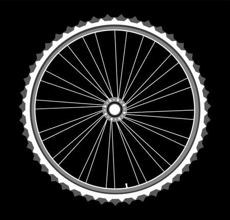white Bicycle wheels isolated on black backgroundの写真素材
