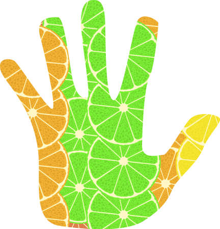 Beautiful female hands with the fruits isolated on whiteの写真素材