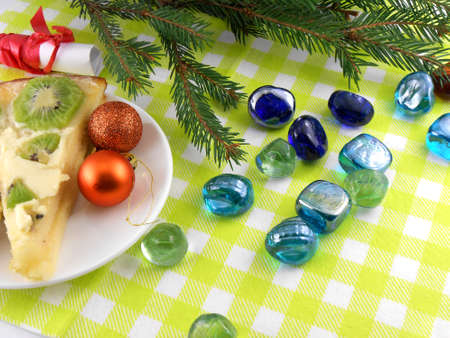 christmas balls, new year fir tree and stones setの写真素材