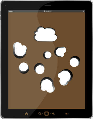 Cloud-computing connection on the digital tablet pc. Isolated on whiteの写真素材