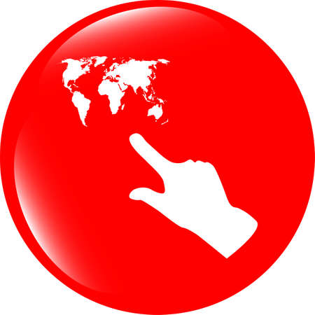 icon with people hand and world map sign. Arrows symbol. Icon for App. Web buttonの写真素材