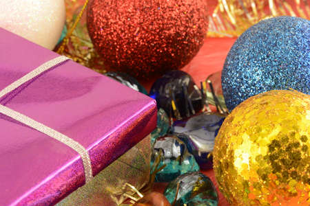 Gift box with new year balls, christmas decoration
